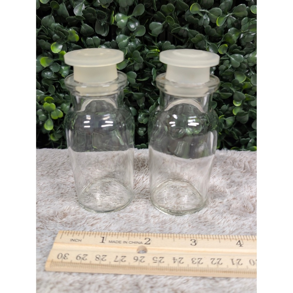 Vintage Set of 2 TC Wheaton Glass Apothecary Jars USA Mold 34 58 Plastic Lids